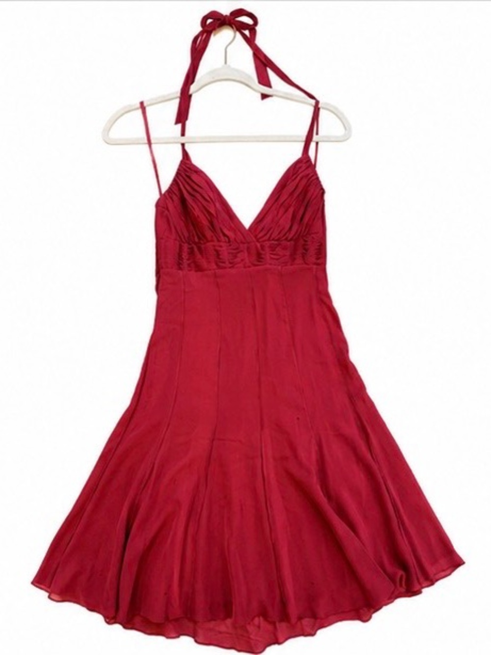 BCBG Max Azria 100% Silk Halter Fit & Flare Dress | Burgundy Wine